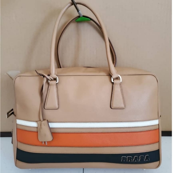 Prada Other - Prada Logo Boston Striped Saffiano Leather